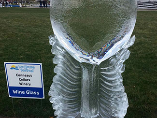  An ice sculpture of a wine glass is shown here.